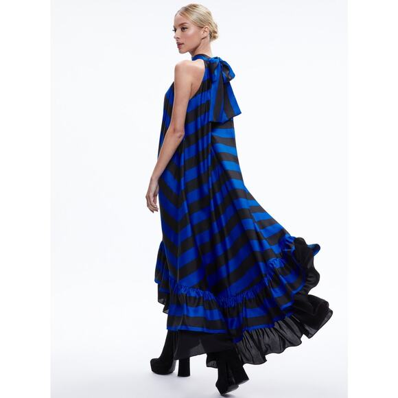 Alice + Olivia Blue and Black Striped Halter Maxi Dress - Picture 4 of 11